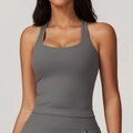 Dark grey square neck athletic tank top for women with wide straps and slim fit cut - Freedom Grey
