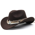 Bohemian dark brown wool western cowboy hat with turquoise star buckle and ethnic band - M (56-58cm) Adjustable / Coffee