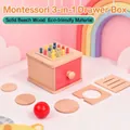 3-in-1 Montessori wooden drawer toy set with colorful cylinders and red ball for early learning - Beechwood 3-in-1 Coin Box