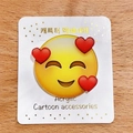Cute kiss face emoji acrylic pin with red hearts on a clean white display card - Cute / Brooch Style