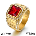 Men's gold-plated Masonic ring featuring a large red gemstone and zircon accents - Gold Red