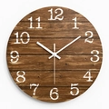 Dark brown wood grain wall clock with large white numbers and silent quartz movement - 12inches/30cm / Light Wood Grain