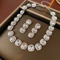 Detailed view of zircon water drop pendant necklace and earrings set on jewelry tray - 32# Necklace-Silver (2pcs Set)