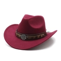 Wine red wool felt western cowboy hat with studded leather band and floral badge ornament - M (56-58cm) / Burgundy