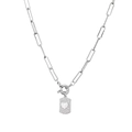Silver-plated heart pendant necklace with micro-pave cubic zirconia on a paperclip chain - Heart/Silver/White Zircon / Silver Heart With White Zircon