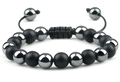 Matte black obsidian and hematite beaded bracelet with adjustable braided cord - Matte Hematite Woven Style-02