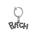 Silver belly button ring with pink rhinestone letter Bitch pendant and metal plating - Platinum Black Zirconia Clip-on