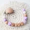Beechwood pacifier clip with lavender silicone beads and BABY letter blocks - Purple