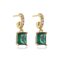 Elegant gold drop earrings with rectangular emerald stones and cubic zirconia accents - Gold Emerald Green Square Stud Earrings