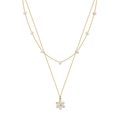 Dolagige Goldkette mit weißen Naturperlen und einem fünfblättrigen Blumenanhänger - 14K Gold (GPN73-14k)