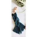 Handmade macrame boho keychain in deep teal cotton rope with rose gold clasp - Dark Blue