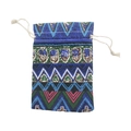 Ethnic bohemian drawstring pouch featuring geometric patterns and white cotton ropes - 10*14cm / Blue Ethnic Style