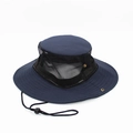 Detail of navy sun hat featuring breathable mesh crown and adjustable chin strap cord - One Size(58cm) / Navy Blue