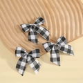 Set of three black and white gingham bows with silver metallic center on wood tray - 7*7.5cm / Black White Plaid (Style 3)