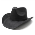 Close-up of black woven straw cowboy hat featuring fine texture and curved brim - M (56-58cm) / Plain Black