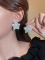 Sparkling star-shaped earrings set with white crystals for women party fashion style - Silver Rhinestone Exaggerated Five-Point Star Earrings DTE1516174S
