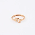 Detailed view of Virgo zodiac sign engraved on a rose gold stainless steel ring - Adjustable Open Rose Gold / Virgo