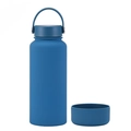 Matte navy blue 1L insulated sports bottle with carry handle and silicone base boot - 1 L / Lake Blue
