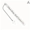 Polished stainless steel bookmark with I Have No Shelf Control text and cross pendant - I Have No Shelf Control (Cross Pendant)