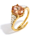 Ring aus 18K vergoldetem Edelstahl mit orangem ovalem Zirkon und Baguette-Steinen - Gold - Dunkles Champagner