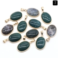 Oval natural moss agate and opal pendants with gold plated edges in various colors - India Agate