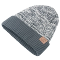Berretto in maglia grigio mélange con toppa in pelle e risvolto a coste invernale - Grigio Bluastro