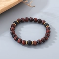 Elastic beaded bracelet with red tiger eye stone, black lava rock and gold spacers - Red Tiger Eye Black Volcanic Stone Gold Spacers Style (KB210126-Z)