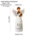 Estatua de ángel de resina con perro, textura efecto madera y texto conmemorativo - Figura de Ángel con Perro