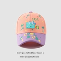 Detail of kids dinosaur baseball cap featuring ROAR embroidery and pastel color block design - 52-54 CM / Orange
