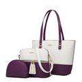 Driedelige wit-paarse tote set met PU-lederen crossbody tas en make-up tasje - Wit en Paars