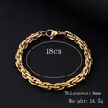 Gros bracelet maille tressée acier inoxydable doré 6mm avec fermoir mousqueton 18cm - Bracelet fleur sculptée ronde dorée de 6 mm
