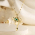 Vintage gold teardrop evil eye necklace with enamel pendant on elegant stone surface - Style 3 / Gold