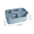 Light blue plastic organizer caddy with four compartments and built-in handle - Blue (With Notch) 5-Grid