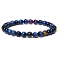 Natural blue tiger eye stone beaded bracelet with silk luster and cat eye effect - 6mm Starry Sky Tiger Eye
