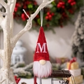 Christmas gnome plush ornament with red knitted hat and white embroidered letter M - Letter M