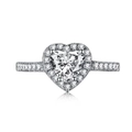 S925 sterling silver ring with heart-cut pink zircon and pavé-set side stones in silver - White Heart Halo
