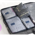 6-piece travel organizer set with navy blue ripple pattern in a black suitcase - Navy Stars