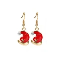 Detail of Christmas hat earrings with red and white drip oil finish on gold hooks - Basic Red Enamel Christmas Hat