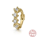 Close-up of gold-plated S925 sterling silver hoop earring with vertical zircon stones - #1 Gold (Single Piece)