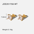 Elegant 18K gold plated stainless steel stud earrings with clear square zircon stones - Square Zirconia Studs / Gold