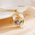 Collana a cuore placcata oro 18K con rosa, madreperla bianca e perle preziose - Rosa 2481 (Cuore Rosa Dorato)