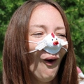 Handmade white crochet nose warmer with cute chick design for winter warmth and gift - Universal Tied Size / White Chick