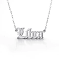 Silver stainless steel necklace with Gothic style Libra zodiac pendant on white base - Libra
