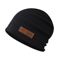 Berretto nero in maglia stile slouchy con toppa in pelle alla moda - Nero