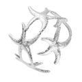 Silver starfish cuff bangle with hammered texture and vintage marine style for women - Silver Five Starfish