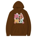 Sweat à capuche marron foncé Mama Est 2025 avec marguerites et motifs - Café