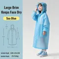 Sky blue semi-transparent EVA hooded raincoat with large visor for kids 100-151cm - Children's Blue Hats With Large Brims Keep Their Faces Dry.
