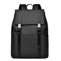 Mochila negra minimalista para portátil de negocios con doble hebilla y acabado mate - Negro