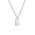 Detail view of square letter G pendant in silver-tone finish with a delicate cross chain - Cross Chain/Letter G / Steel-Cross Chain-G