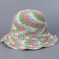 Handwoven colorful striped straw sun hat for women with foldable wide brim for beach travel - M(56-58cm) / Green